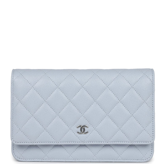 Chanel Wallet On Chain WOC Light Grey Shiny Caviar Silver Hardware