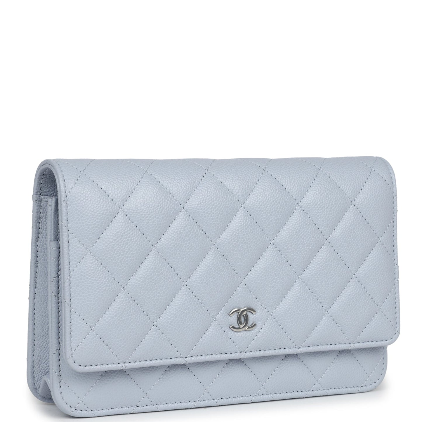 Chanel Wallet On Chain WOC Light Grey Shiny Caviar Silver Hardware