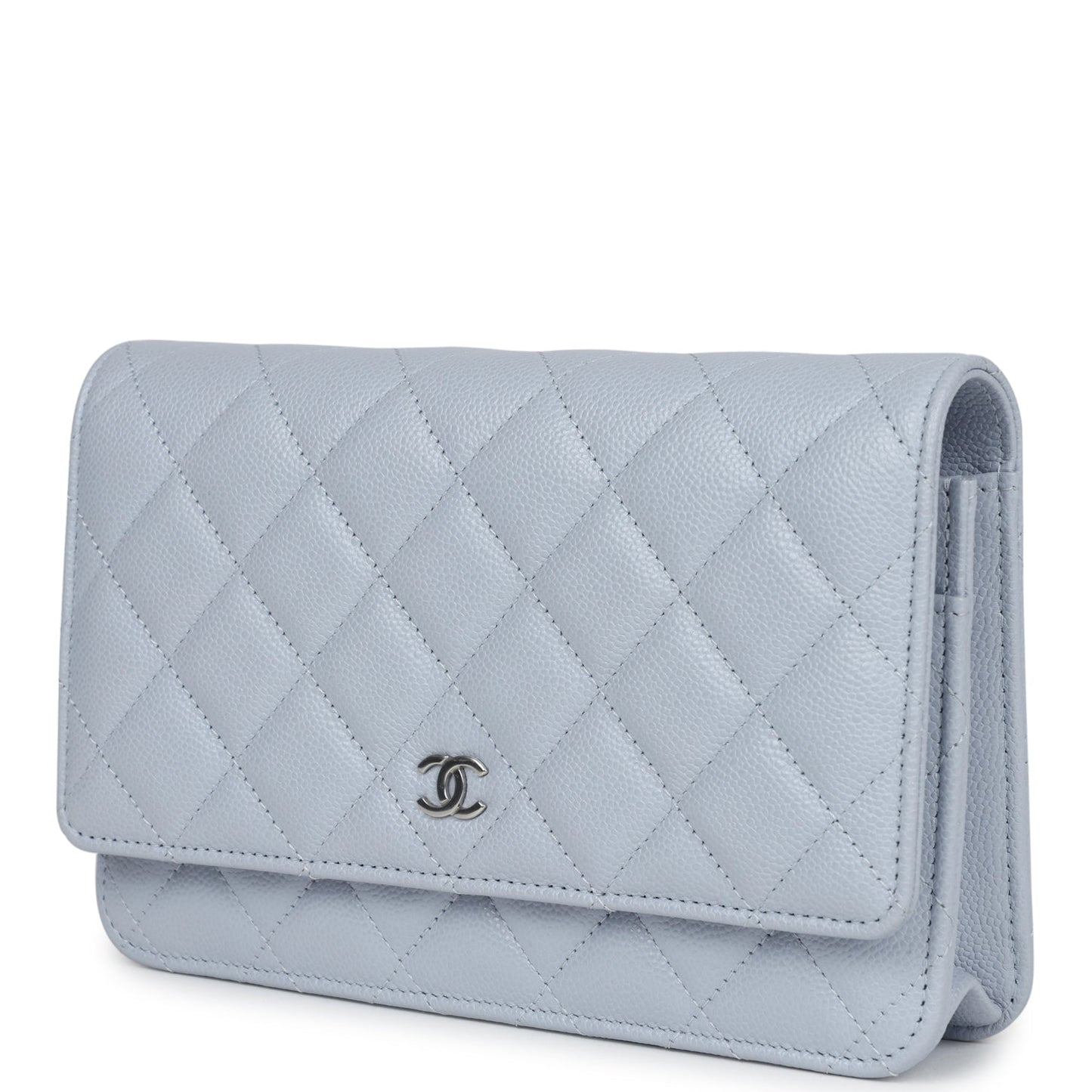 Chanel Wallet On Chain WOC Light Grey Shiny Caviar Silver Hardware