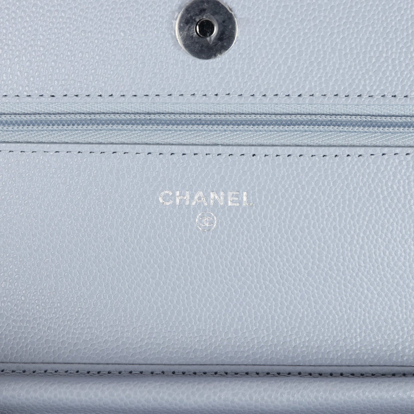 Chanel Wallet On Chain WOC Light Grey Shiny Caviar Silver Hardware