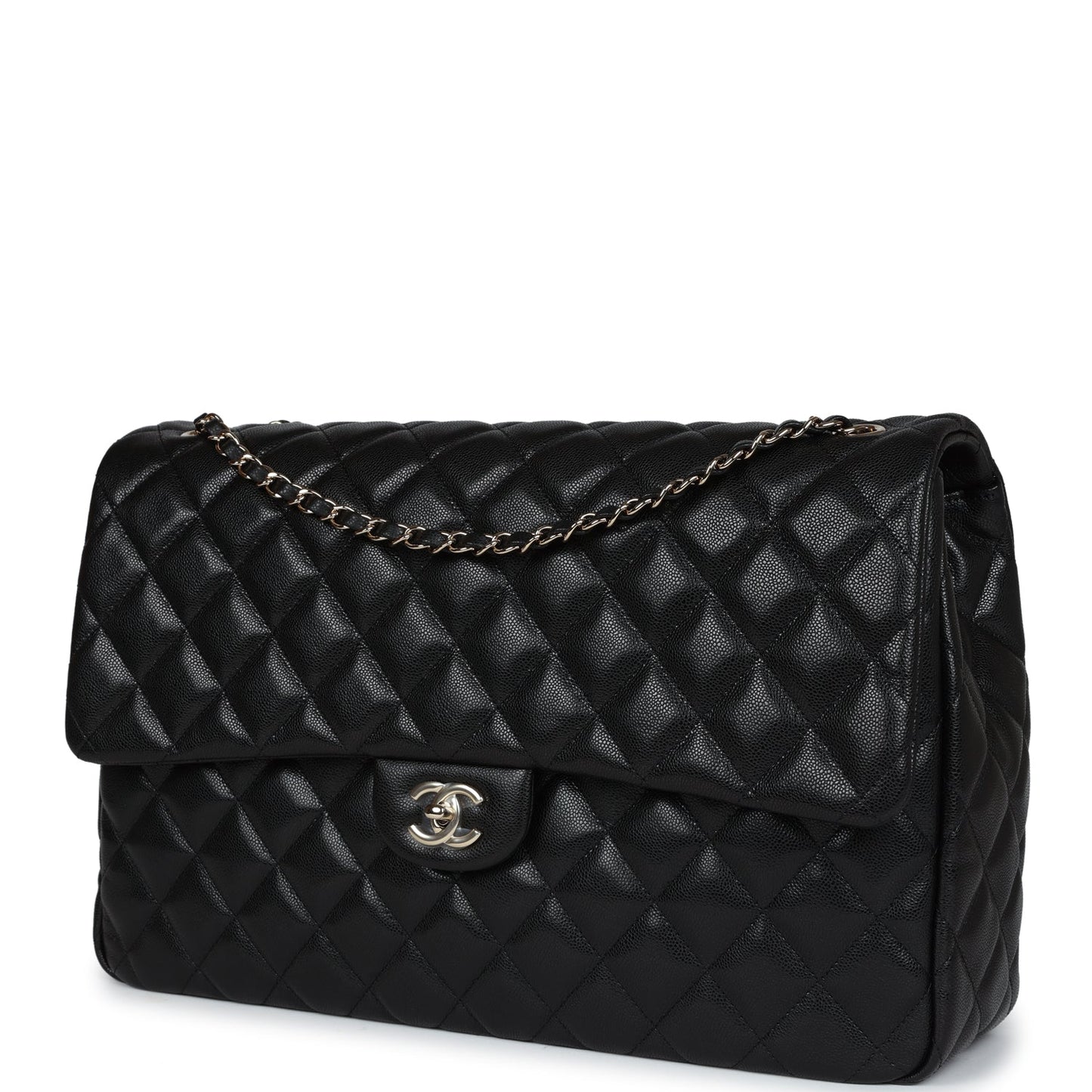 Chanel XXL Flap Bag Black Shiny Caviar Light Gold Hardware