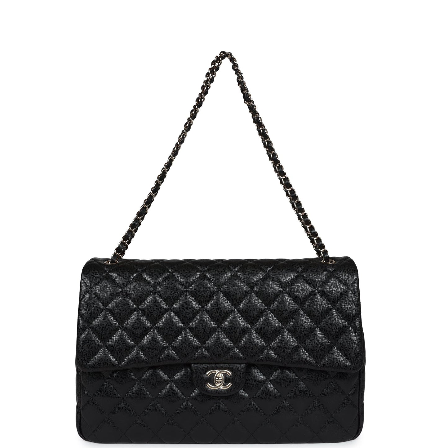 Chanel XXL Flap Bag Black Shiny Caviar Light Gold Hardware