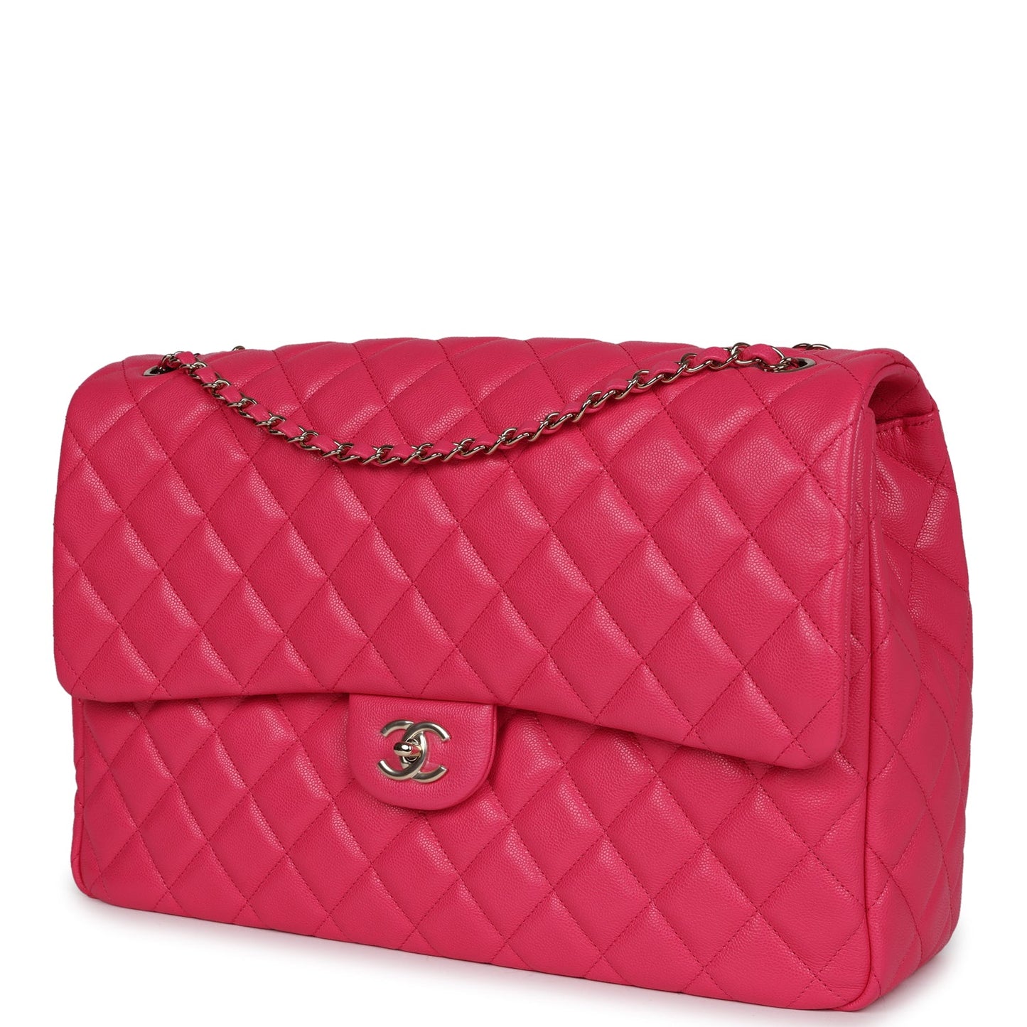 Chanel XXL Flap Bag Fuchsia Shiny Caviar Light Gold Hardware