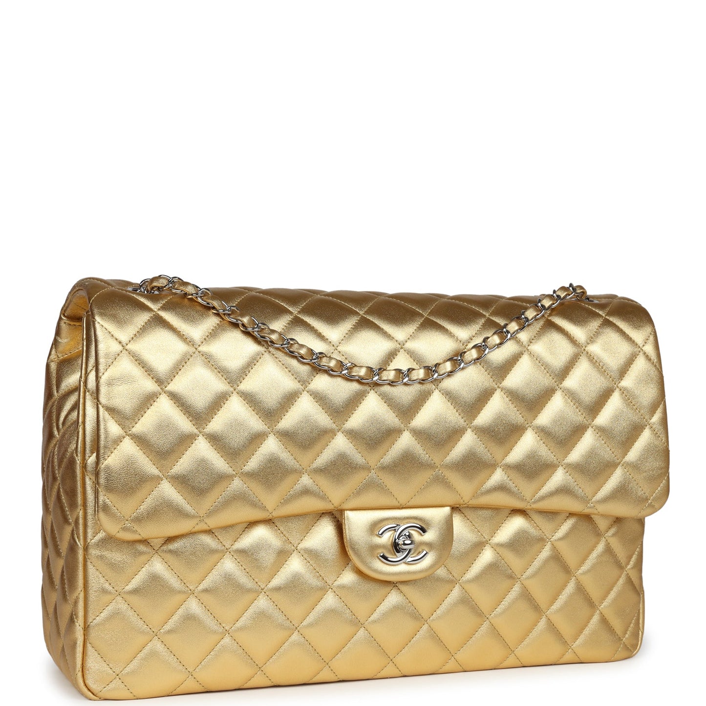 Chanel XXL Flap Bag Gold Metallic Lambskin Silver Hardware