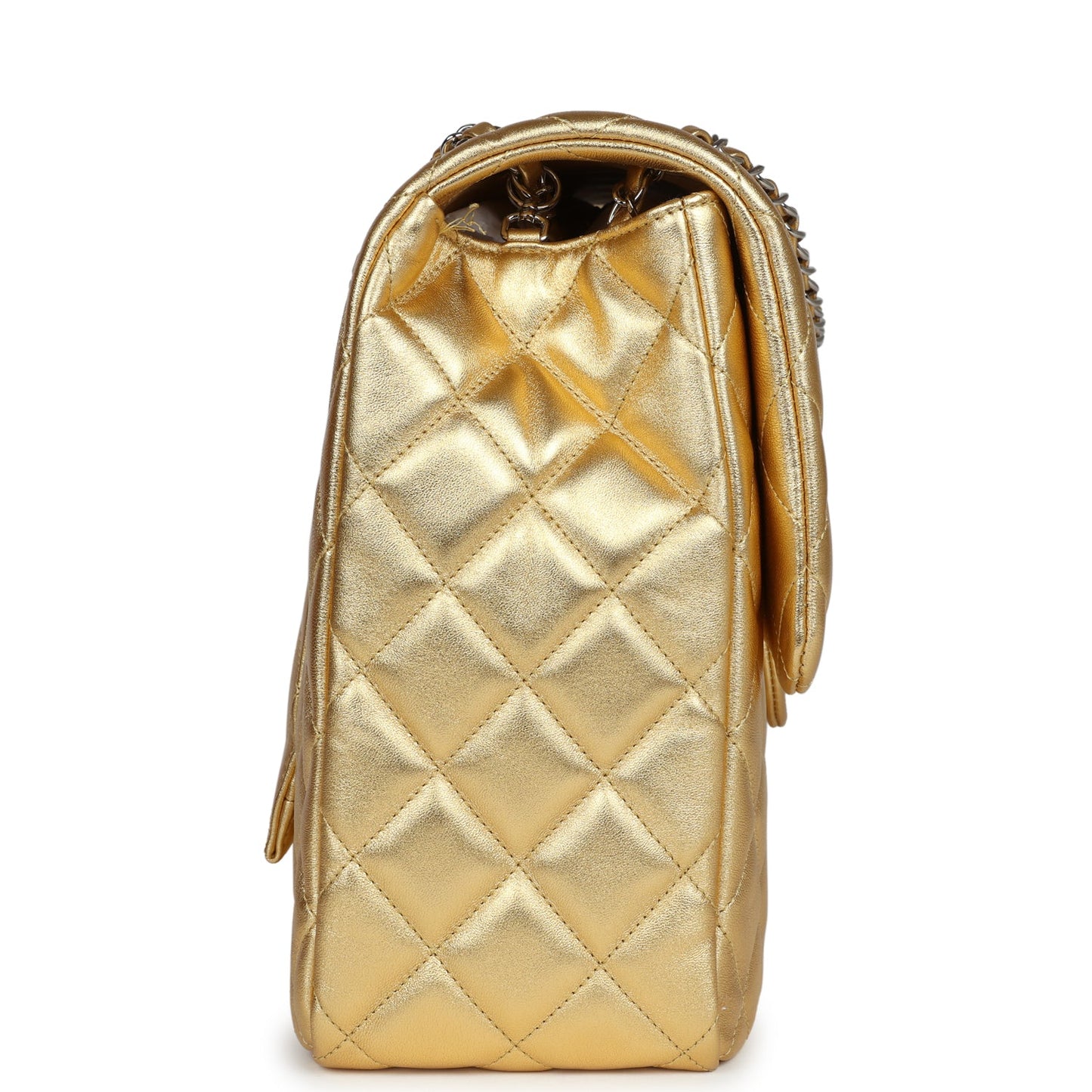 Chanel XXL Flap Bag Gold Metallic Lambskin Silver Hardware