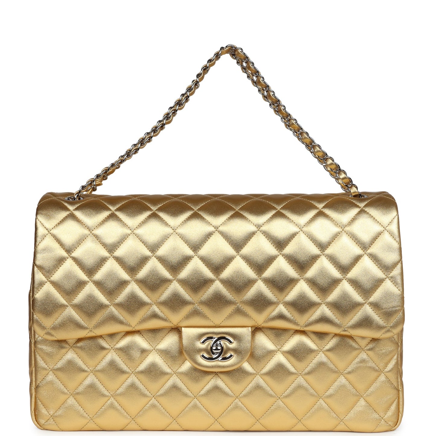 Chanel XXL Flap Bag Gold Metallic Lambskin Silver Hardware