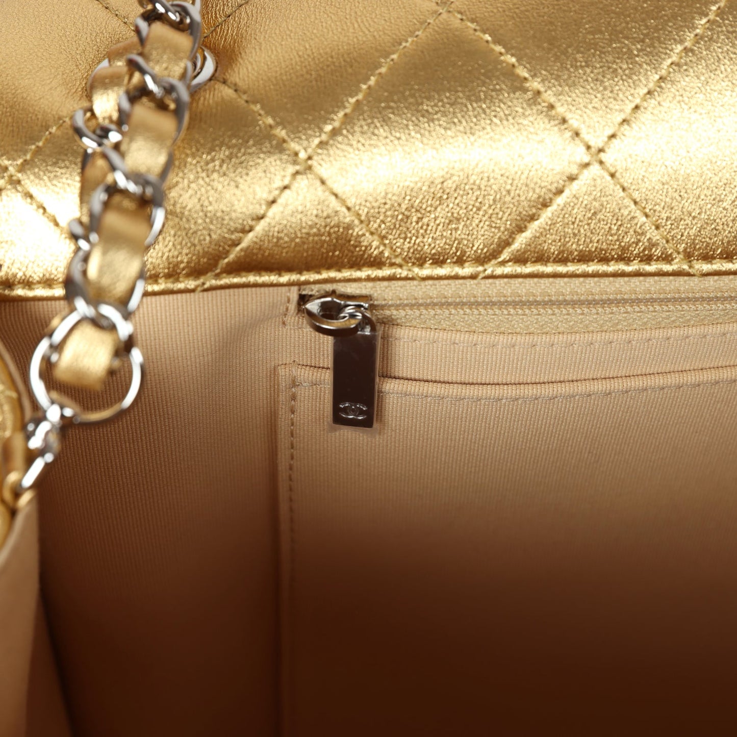 Chanel XXL Flap Bag Gold Metallic Lambskin Silver Hardware