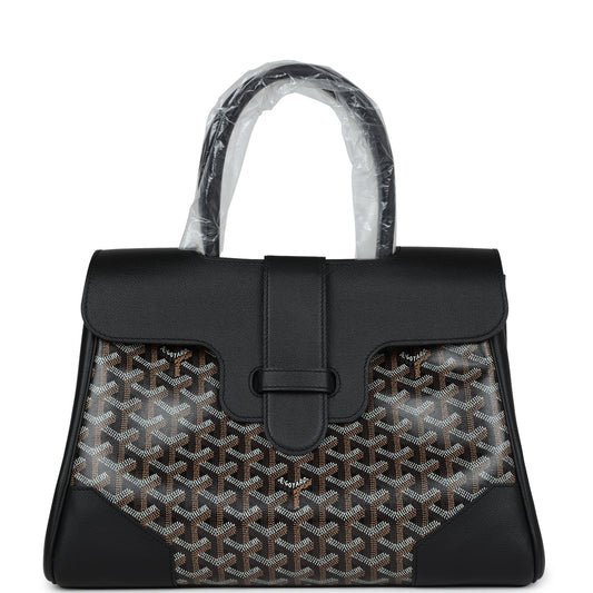 Goyard Saigon Tote Black Goyardine Canvas Palladium Hardware