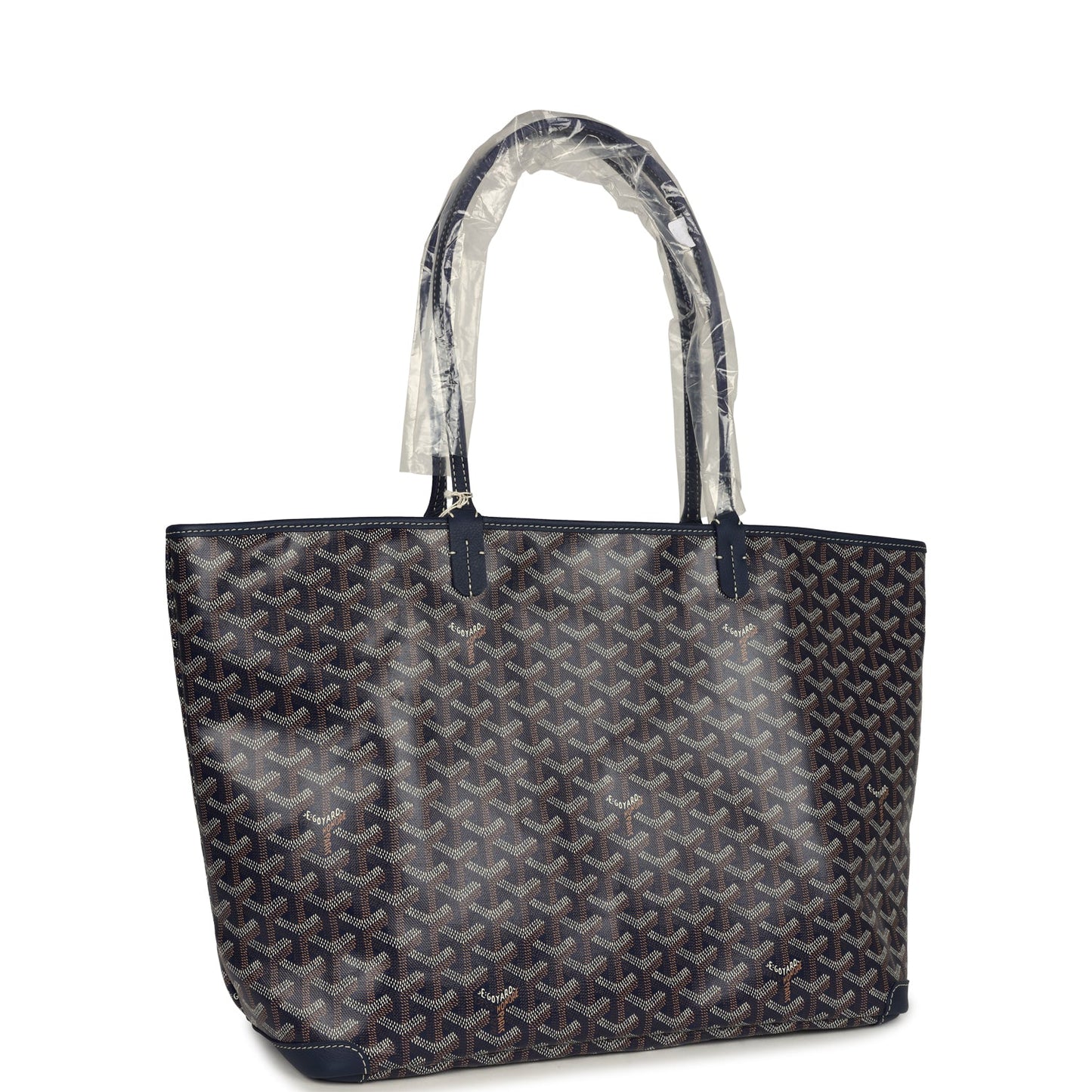 Goyard Artois Tote MM Navy Goyardine Canvas & Chevroches Calfskin Palladium Hardware