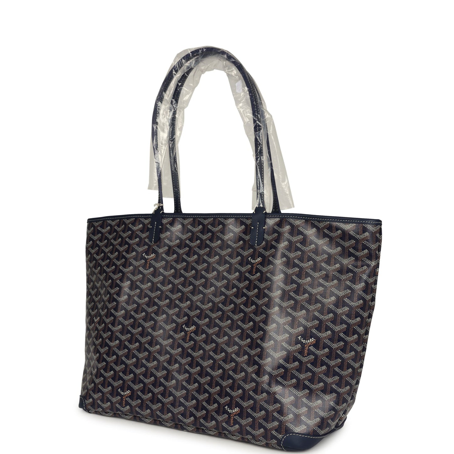 Goyard Artois Tote MM Navy Goyardine Canvas & Chevroches Calfskin Palladium Hardware