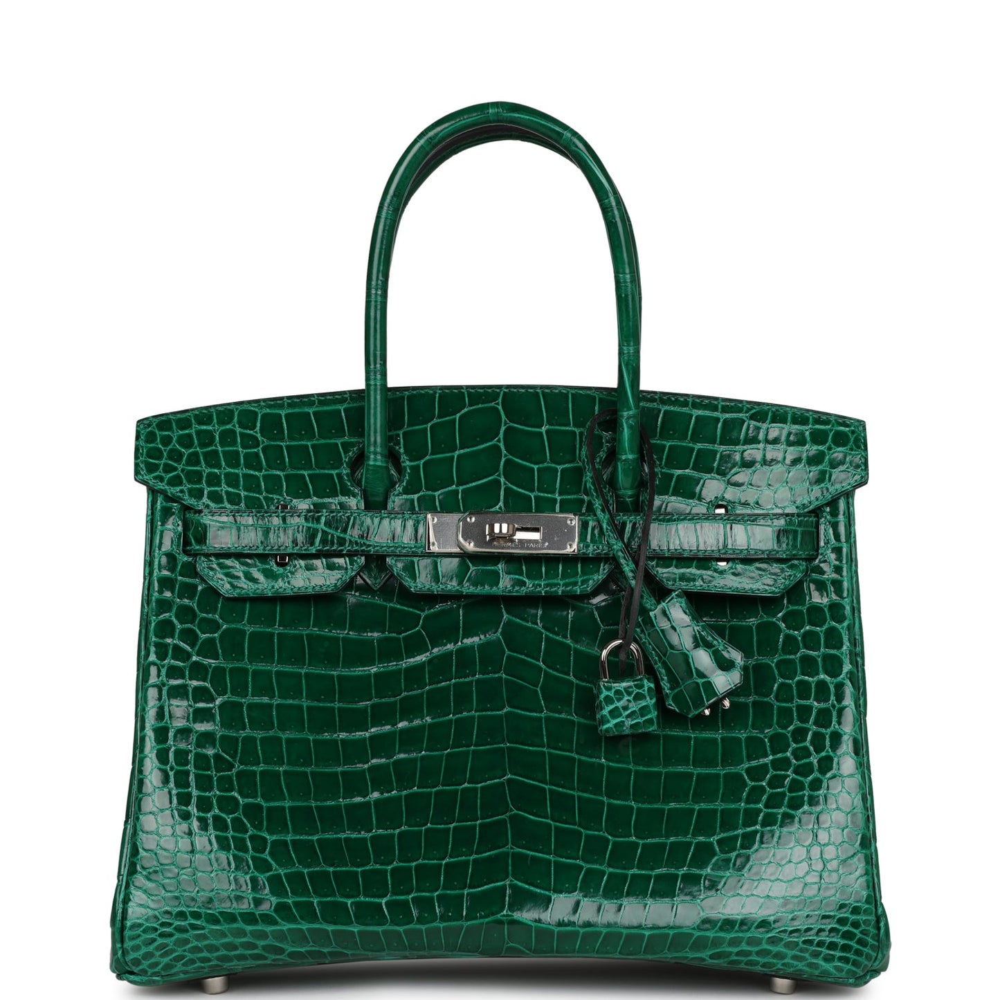 Pre-owned Hermes Birkin 30 Emerald Shiny Niloticus Crocodile Palladium Hardware