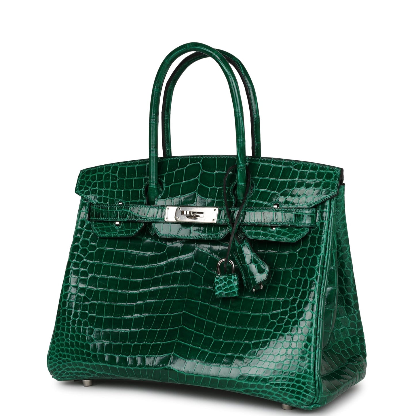 Pre-owned Hermes Birkin 30 Emerald Shiny Niloticus Crocodile Palladium Hardware