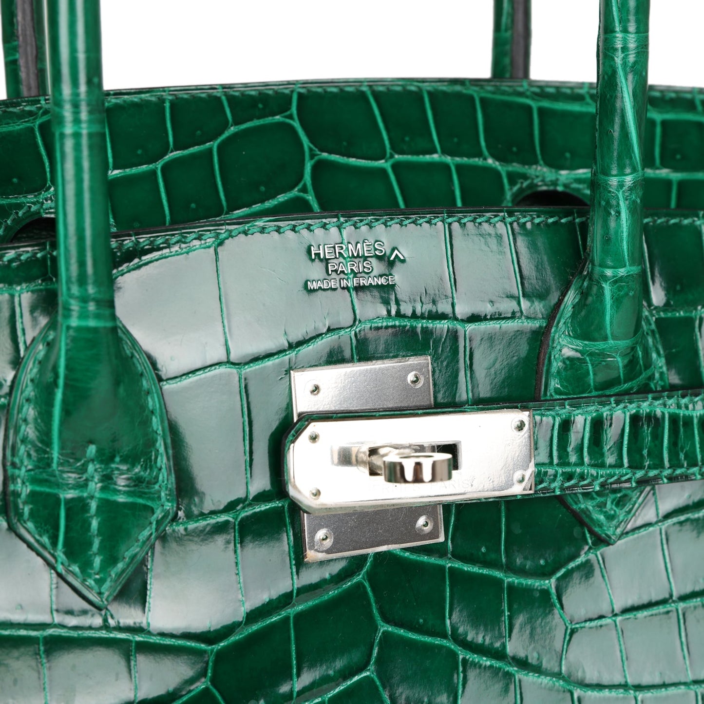 Pre-owned Hermes Birkin 30 Emerald Shiny Niloticus Crocodile Palladium Hardware