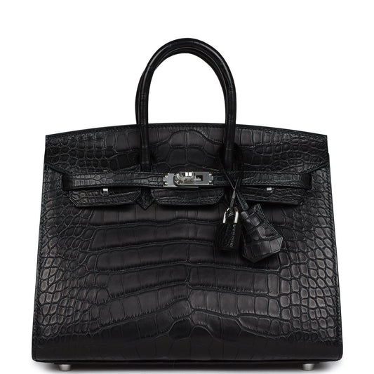 Hermes Birkin Sellier 25 Black Matte Alligator Palladium Hardware