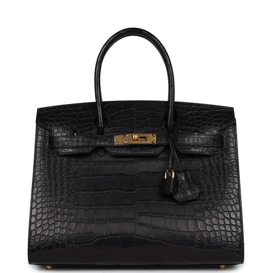 Hermes Birkin Sellier 30 Black Matte Alligator Gold Hardware