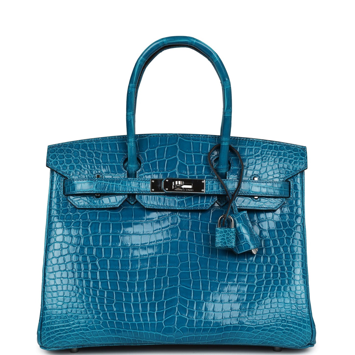 Pre-owned Hermes Birkin 30 Bleu Izmir Shiny Porosus Crocodile Palladium Hardware