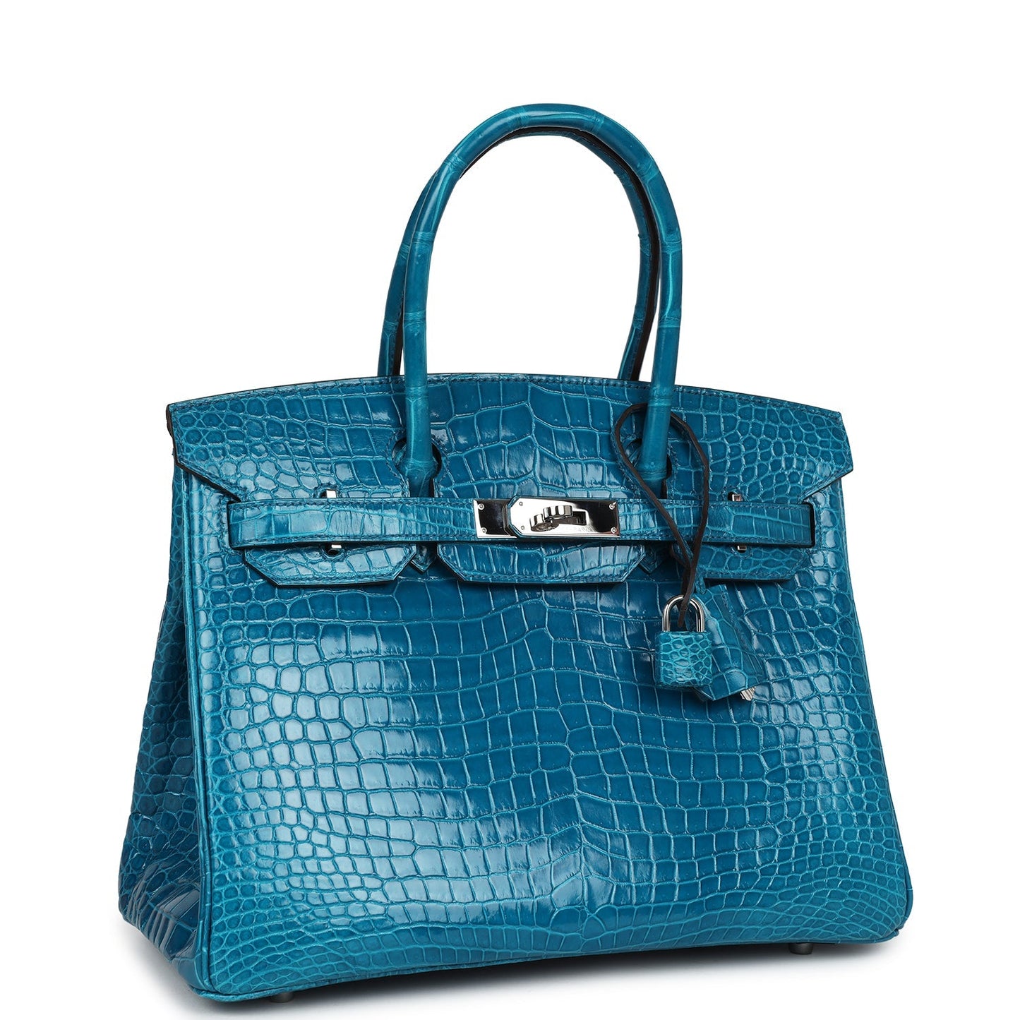 Pre-owned Hermes Birkin 30 Bleu Izmir Shiny Porosus Crocodile Palladium Hardware