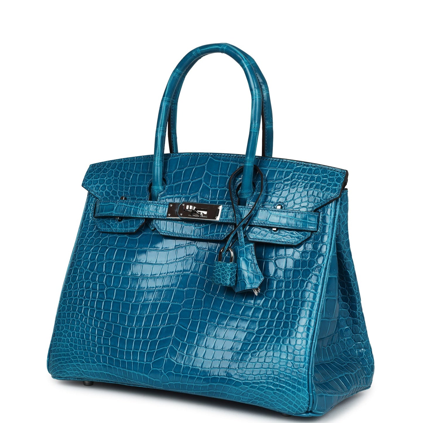 Pre-owned Hermes Birkin 30 Bleu Izmir Shiny Porosus Crocodile Palladium Hardware