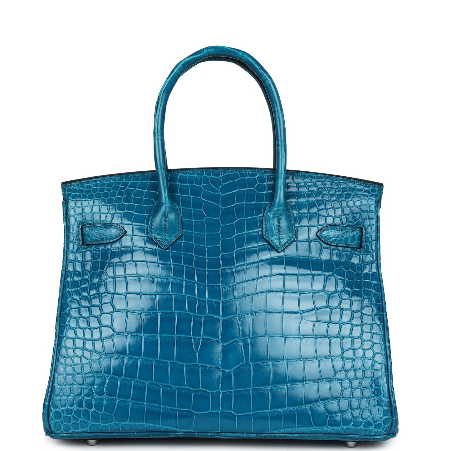 Pre-owned Hermes Birkin 30 Bleu Izmir Shiny Porosus Crocodile Palladium Hardware