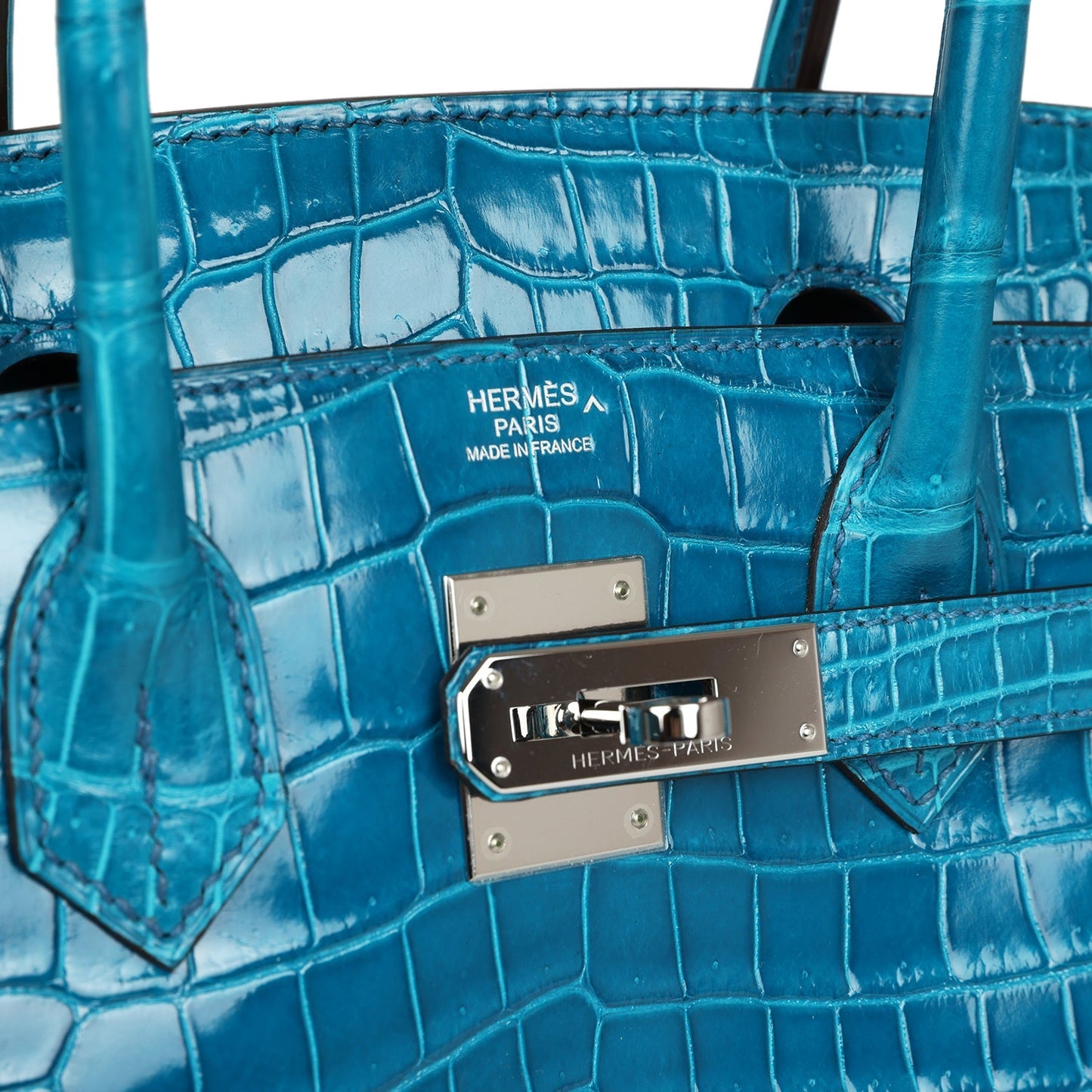 Pre-owned Hermes Birkin 30 Bleu Izmir Shiny Porosus Crocodile Palladium Hardware