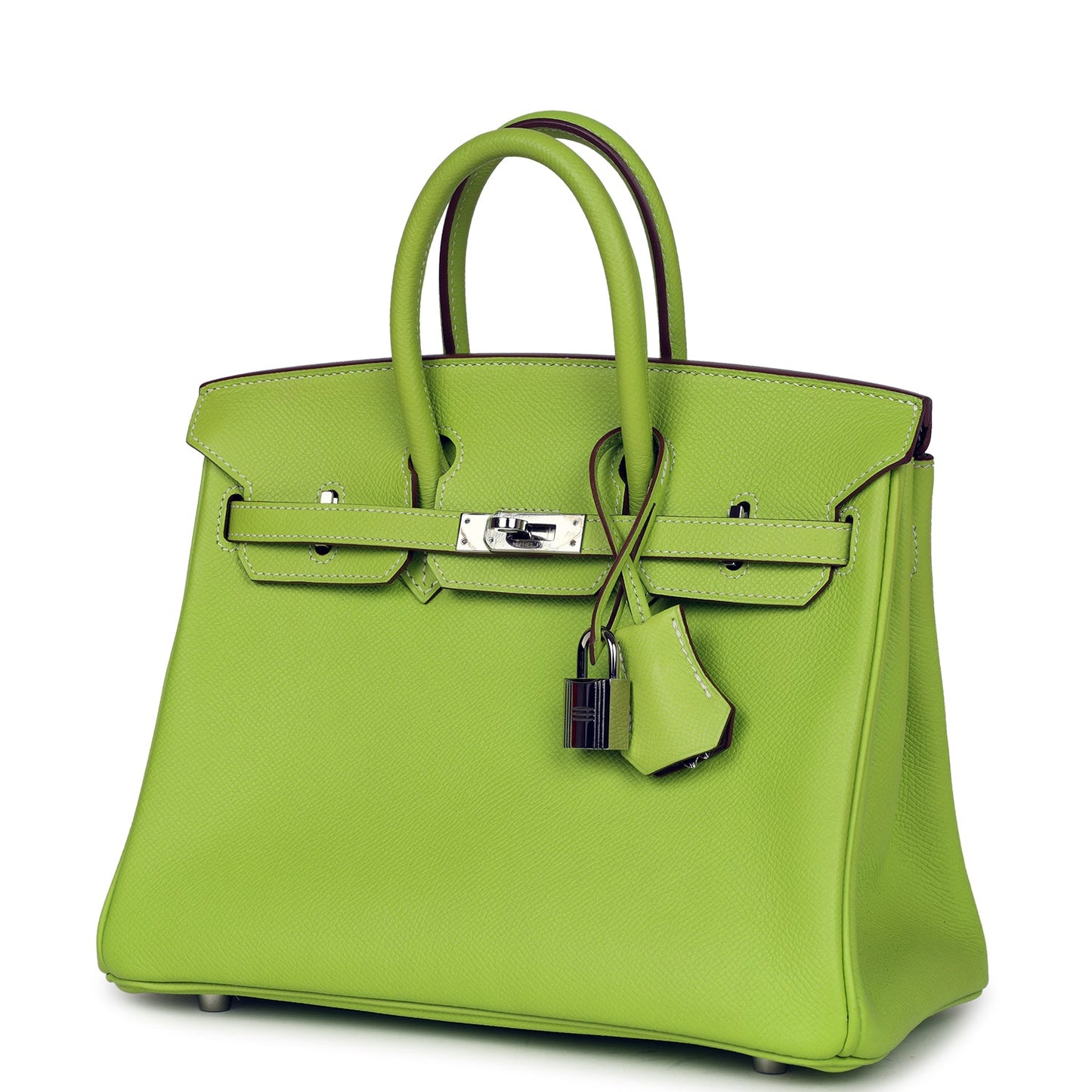 Pre-owned Hermes Birkin 25 Kiwi Candy Epsom Palladium Hardware