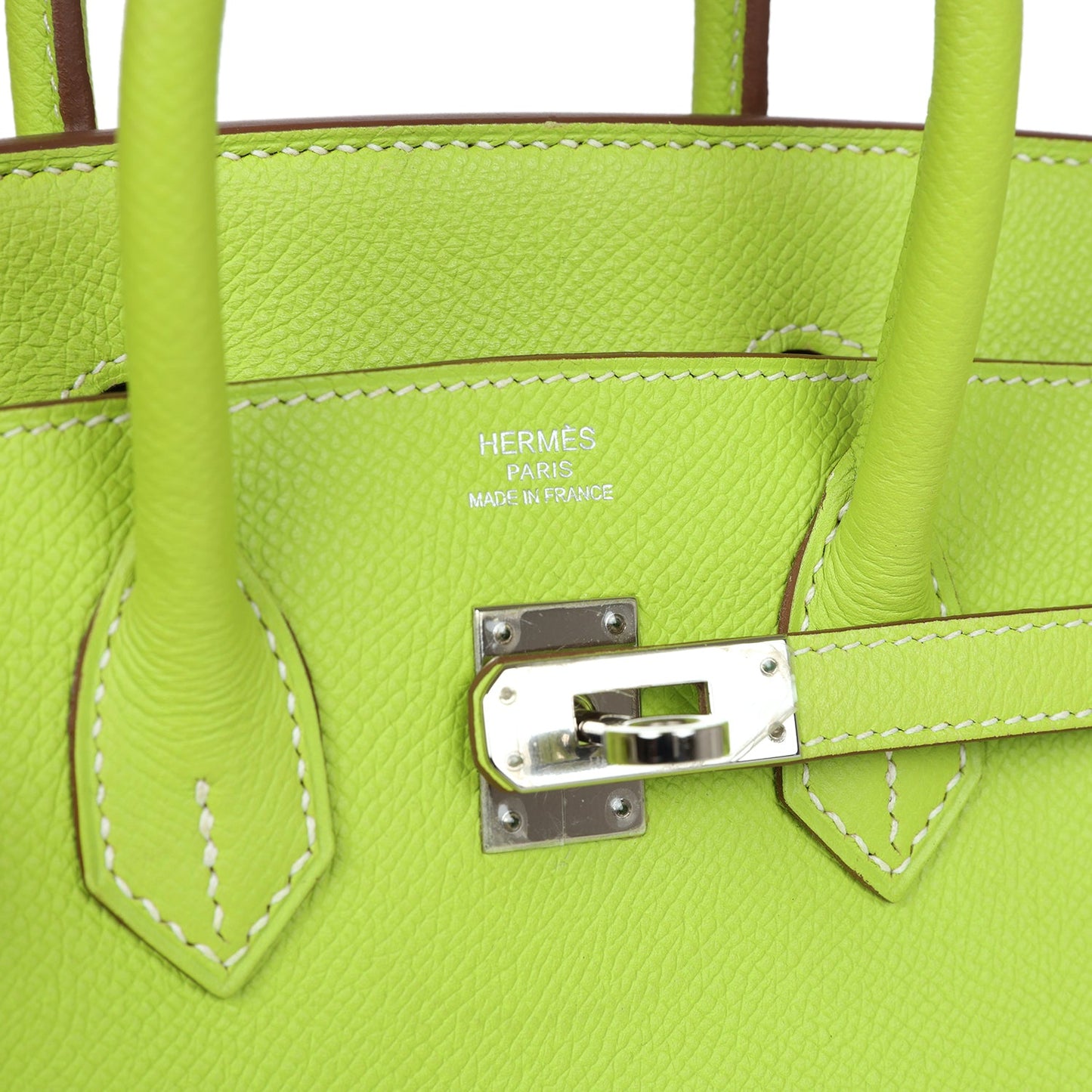 Pre-owned Hermes Birkin 25 Kiwi Candy Epsom Palladium Hardware