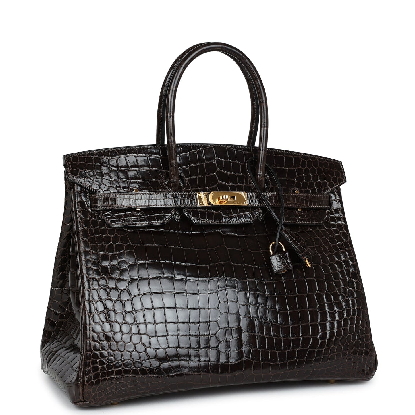 Pre-owned Hermes Birkin 35 Graphite Shiny Porosus Crocodile Gold Hardware