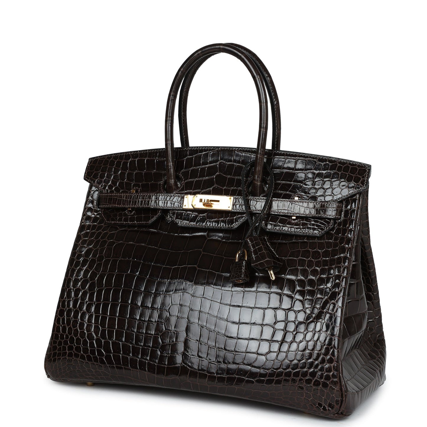 Pre-owned Hermes Birkin 35 Graphite Shiny Porosus Crocodile Gold Hardware