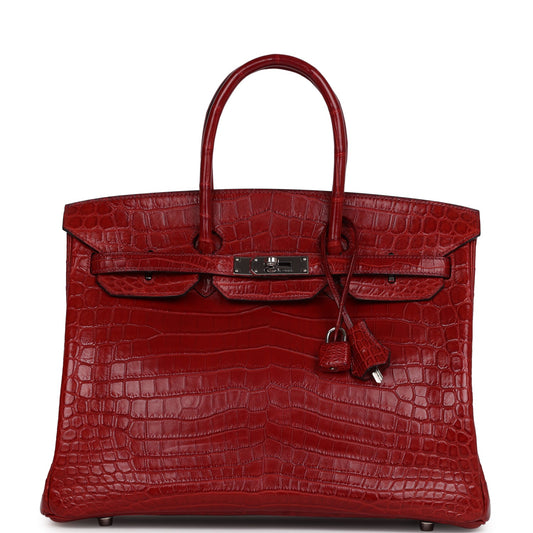 Pre-owned Hermes Birkin 35 Rouge H Matte Niloticus Crocodile Palladium Hardware