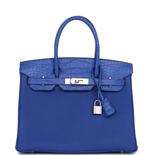 Hermes Birkin 30 Bleu Royal Matte Alligator and Togo Touch Palladium Hardware