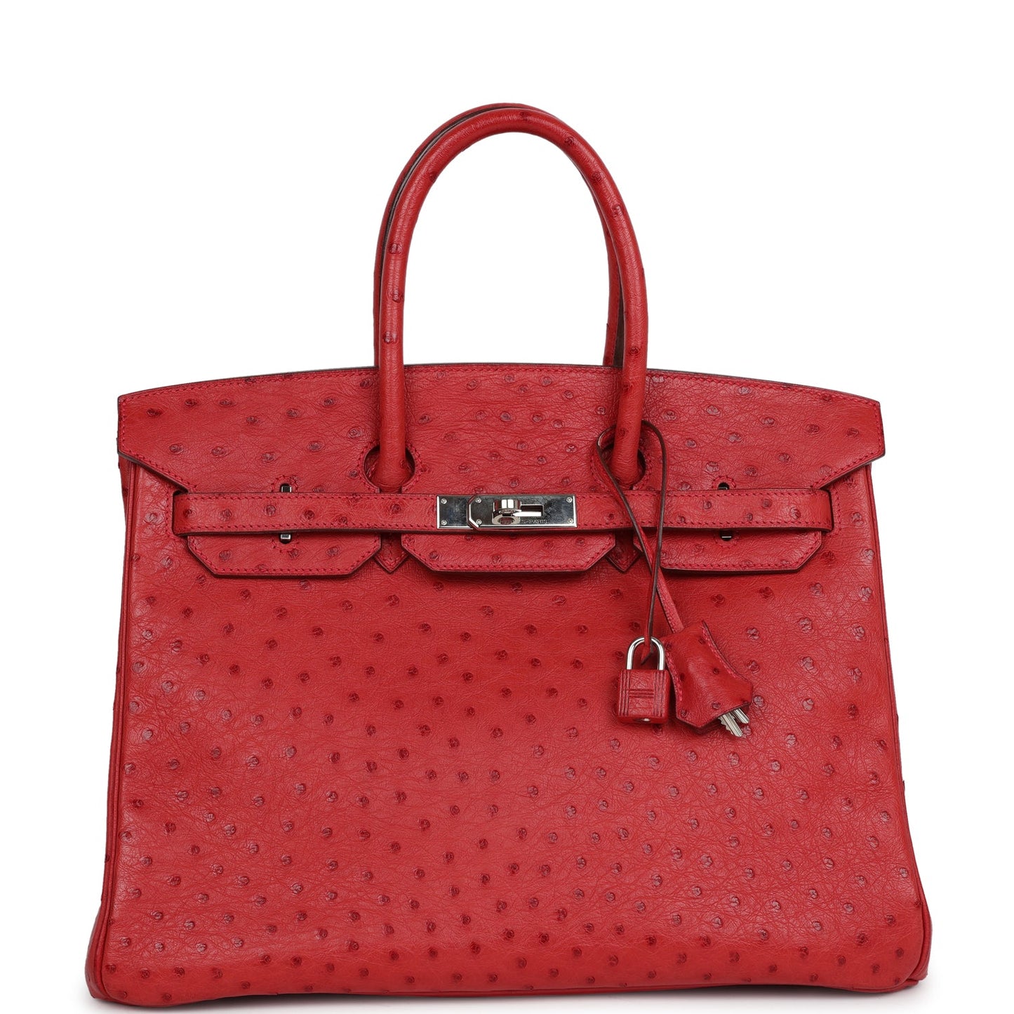 Pre-owned Hermes Birkin 35 Rouge Vif Ostrich Palladium Hardware