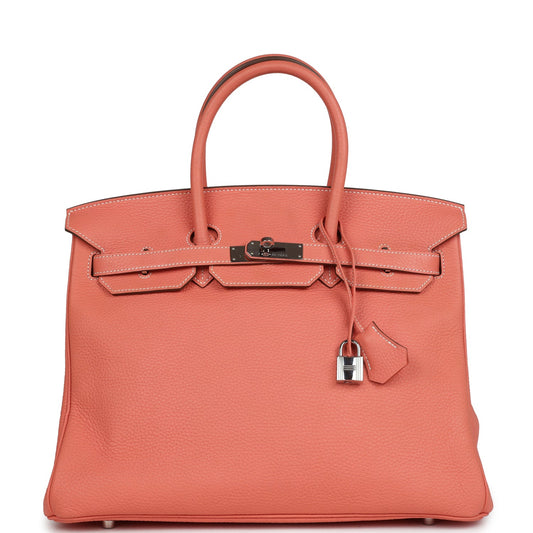 Pre-owned Hermes Birkin 35 Crevette Clemence Palladium Hardware