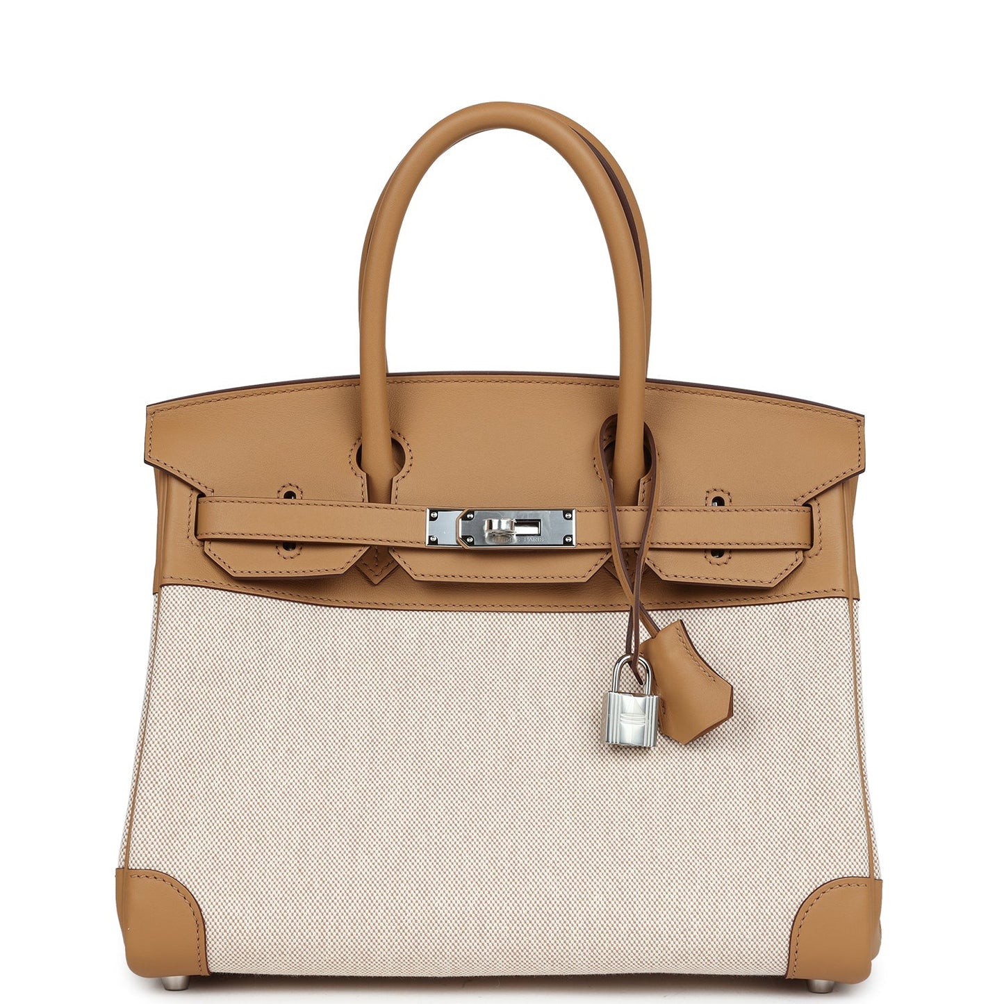 Hermes Birkin 30 Biscuit Swift and Ecru Toile Palladium Hardware