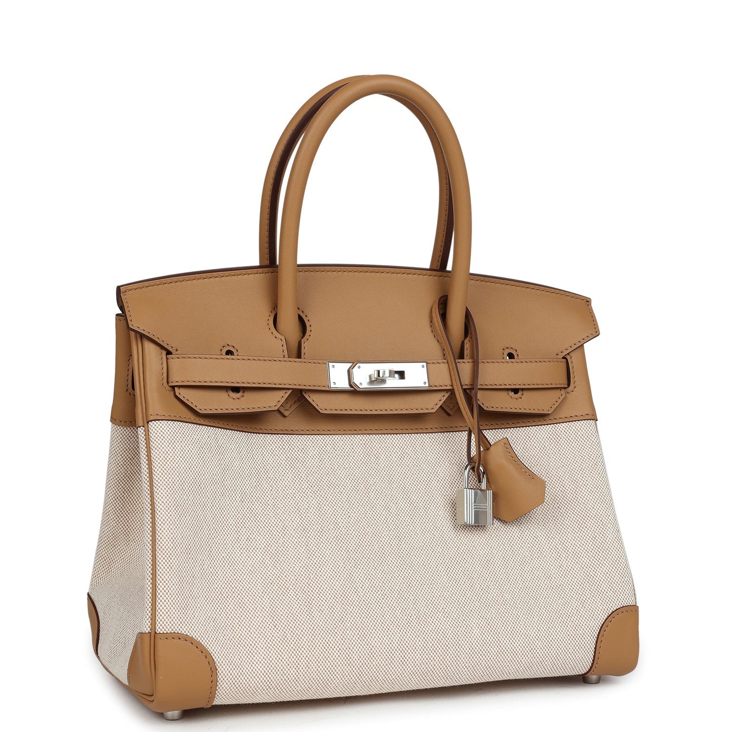 Hermes Birkin 30 Biscuit Swift and Ecru Toile Palladium Hardware