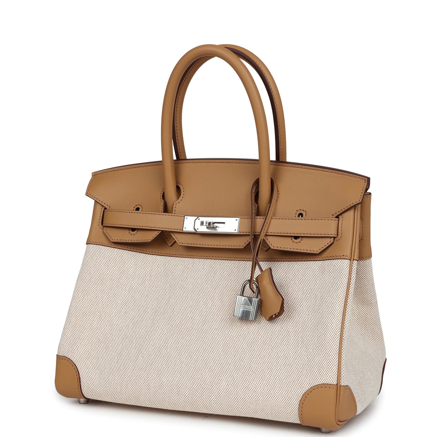 Hermes Birkin 30 Biscuit Swift and Ecru Toile Palladium Hardware