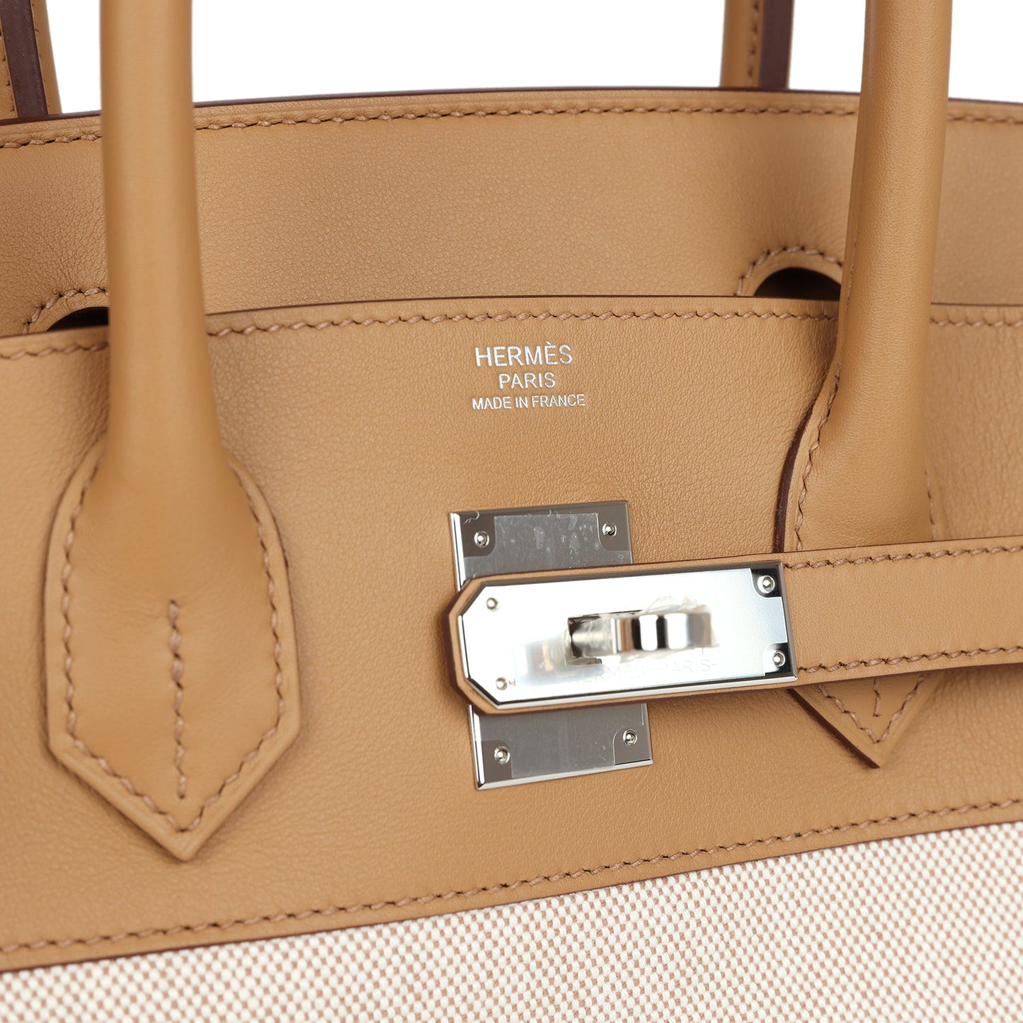 Hermes Birkin 30 Biscuit Swift and Ecru Toile Palladium Hardware