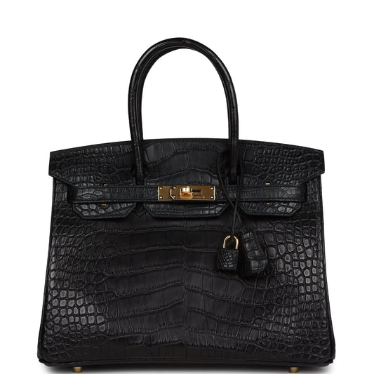 Hermes Birkin 30 Black Matte Alligator Gold Hardware