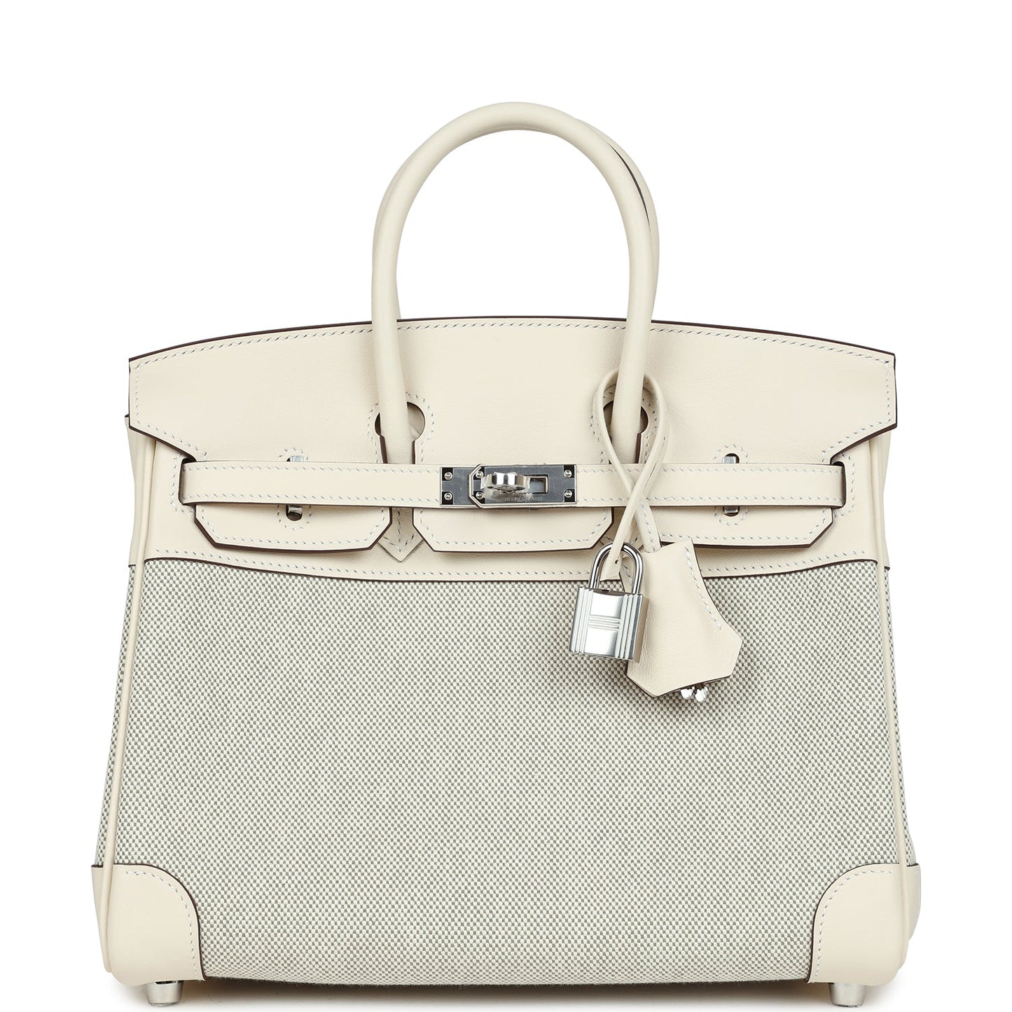 Hermes Birkin 25 Nata Swift and Ecru-Amande Toile H Canvas Palladium Hardware