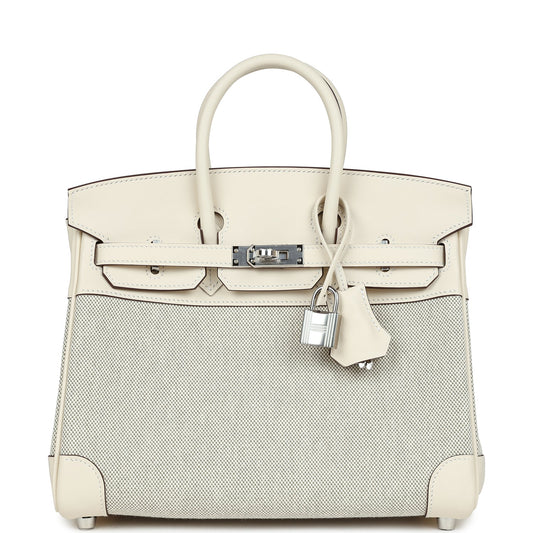 Hermes Birkin 25 Nata Swift and Ecru-Amande Toile H Canvas Palladium Hardware