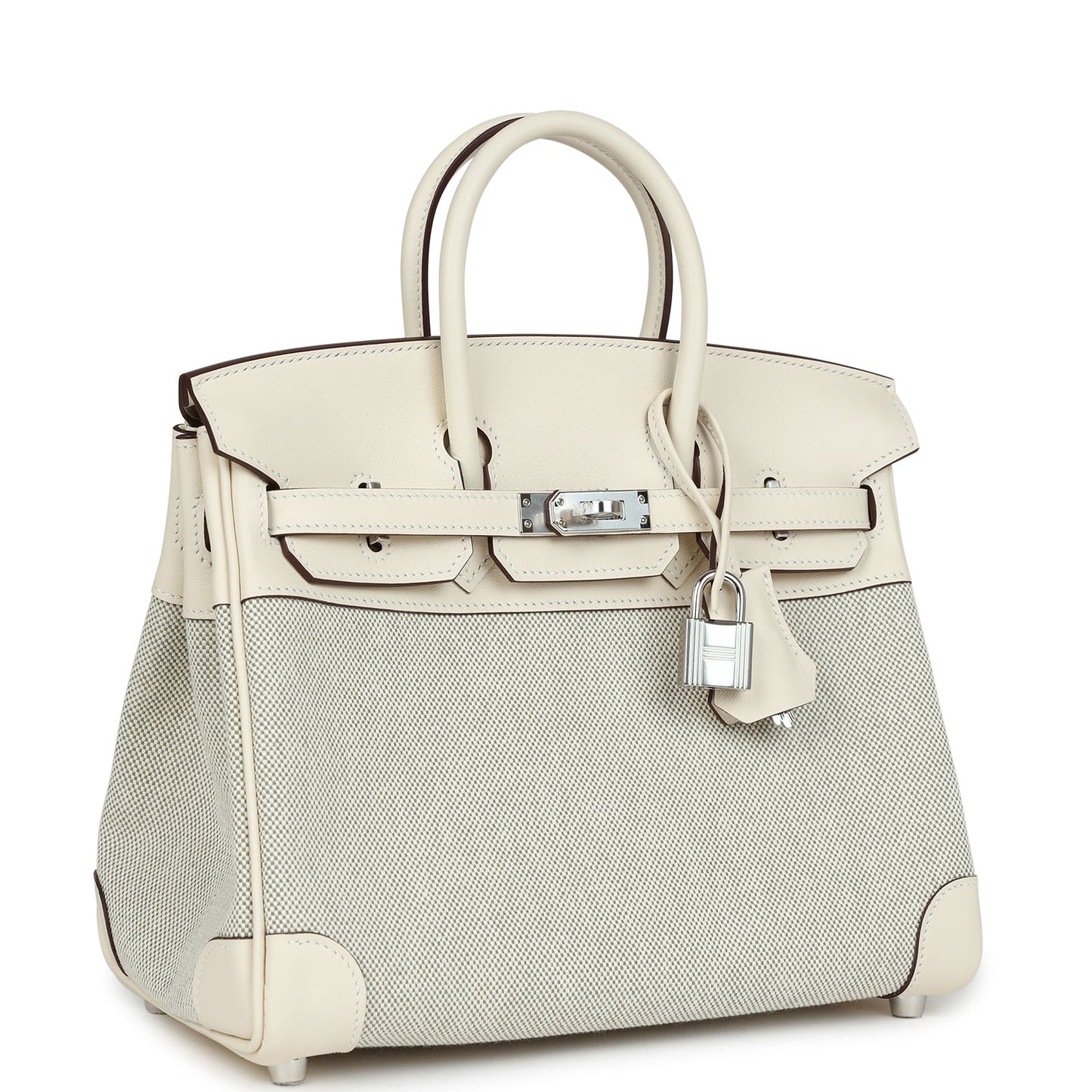 Hermes Birkin 25 Nata Swift and Ecru-Amande Toile H Canvas Palladium Hardware