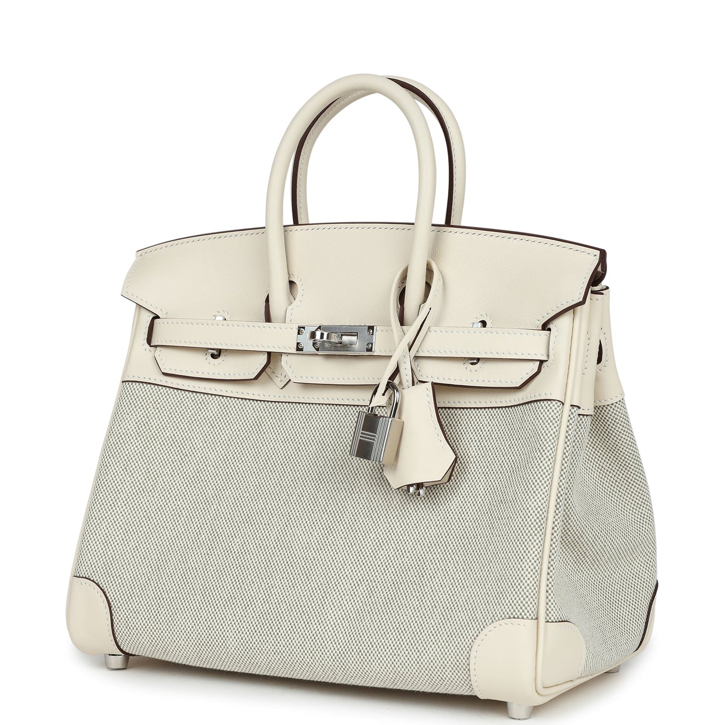 Hermes Birkin 25 Nata Swift and Ecru-Amande Toile H Canvas Palladium Hardware