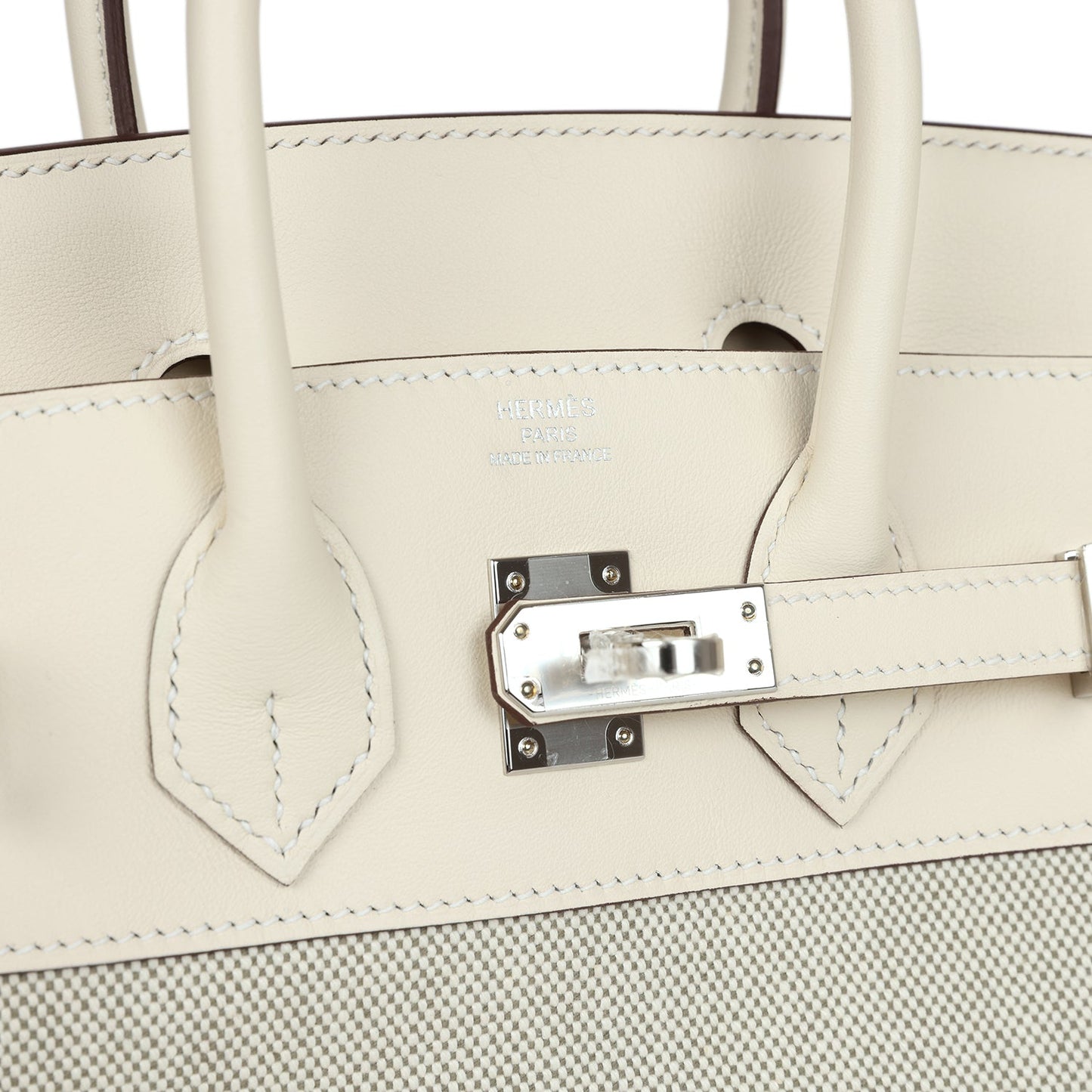 Hermes Birkin 25 Nata Swift and Ecru-Amande Toile H Canvas Palladium Hardware