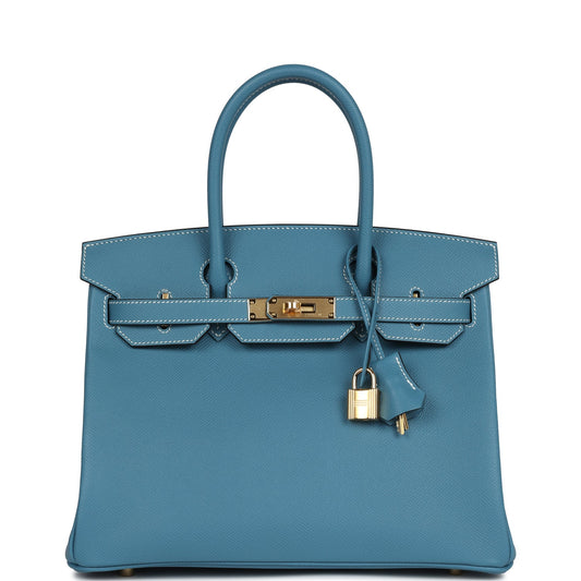 Hermes Birkin 30 Blue Jean Epsom Gold Hardware