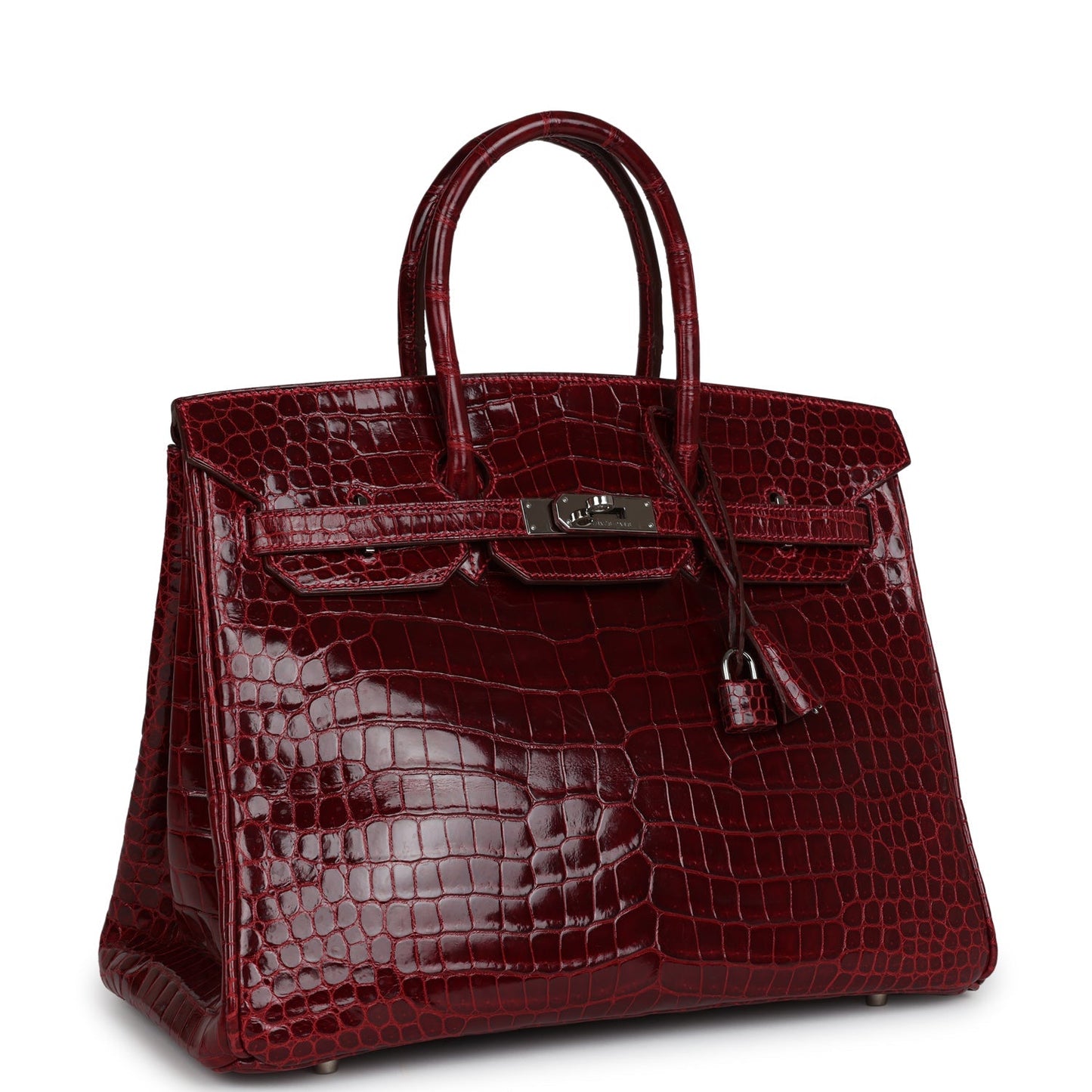 Pre-owned Hermes Birkin 35 Rouge H Shiny Porosus Crocodile Palladium Hardware