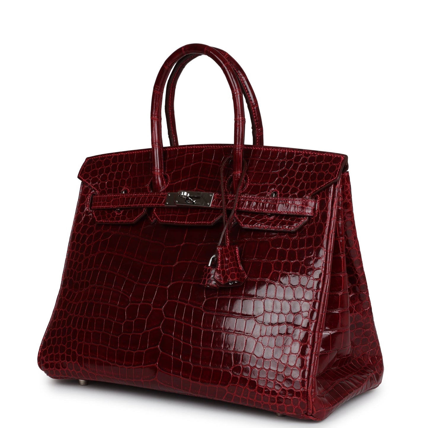 Pre-owned Hermes Birkin 35 Rouge H Shiny Porosus Crocodile Palladium Hardware