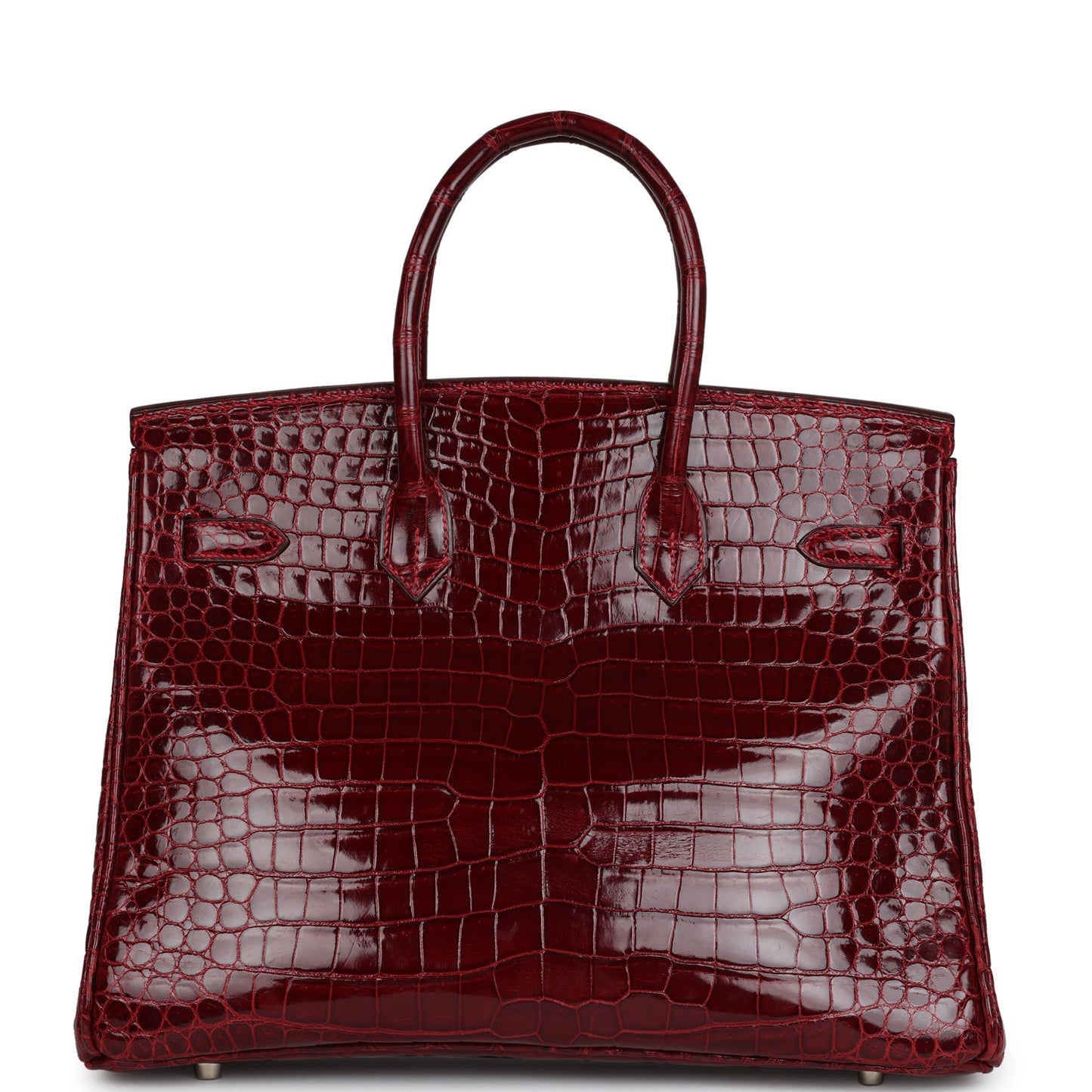 Pre-owned Hermes Birkin 35 Rouge H Shiny Porosus Crocodile Palladium Hardware