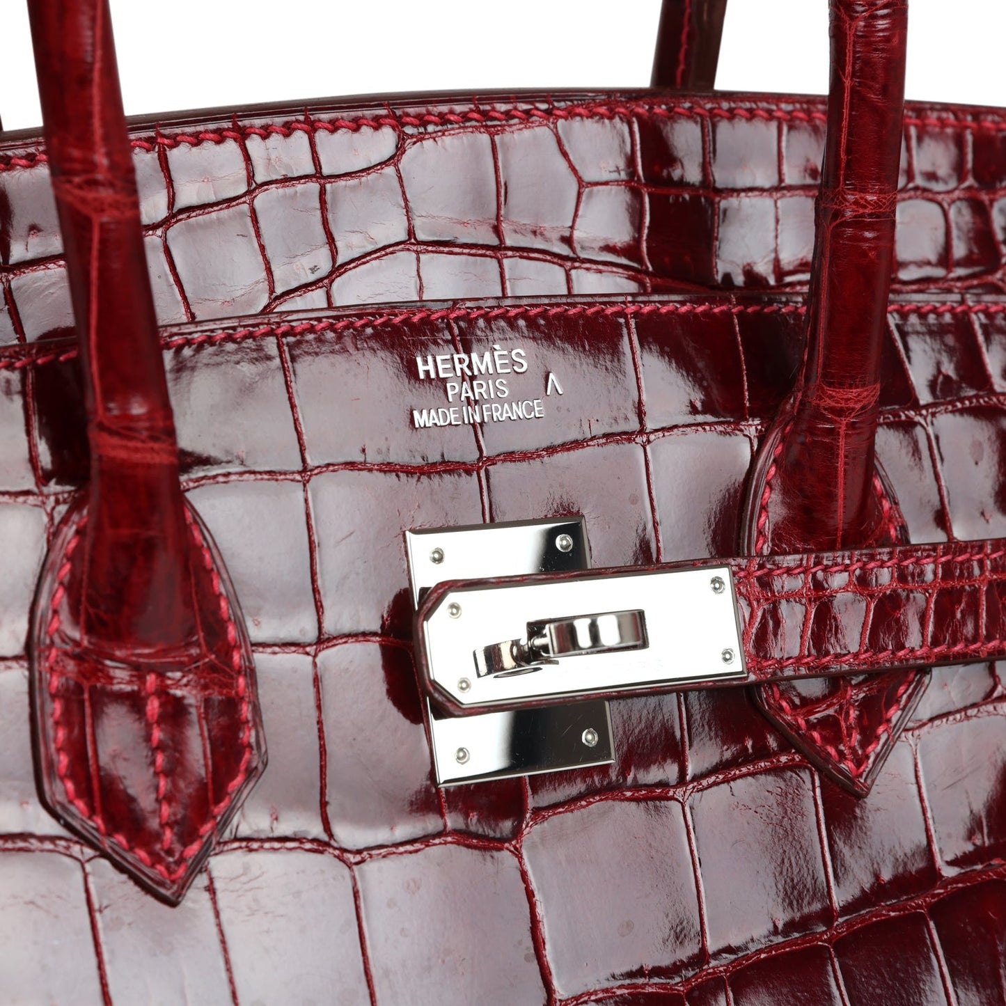 Pre-owned Hermes Birkin 35 Rouge H Shiny Porosus Crocodile Palladium Hardware