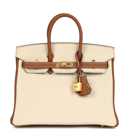 Hermes Special Order (HSS) Birkin 25 Craie and Gold Togo Brushed Gold Hardware