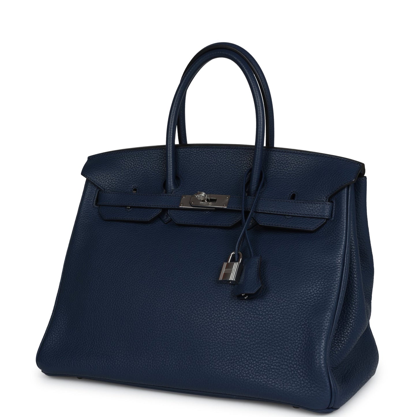 Pre-owned Hermes Birkin 35 Bleu de Malte Clemence Palladium Hardware