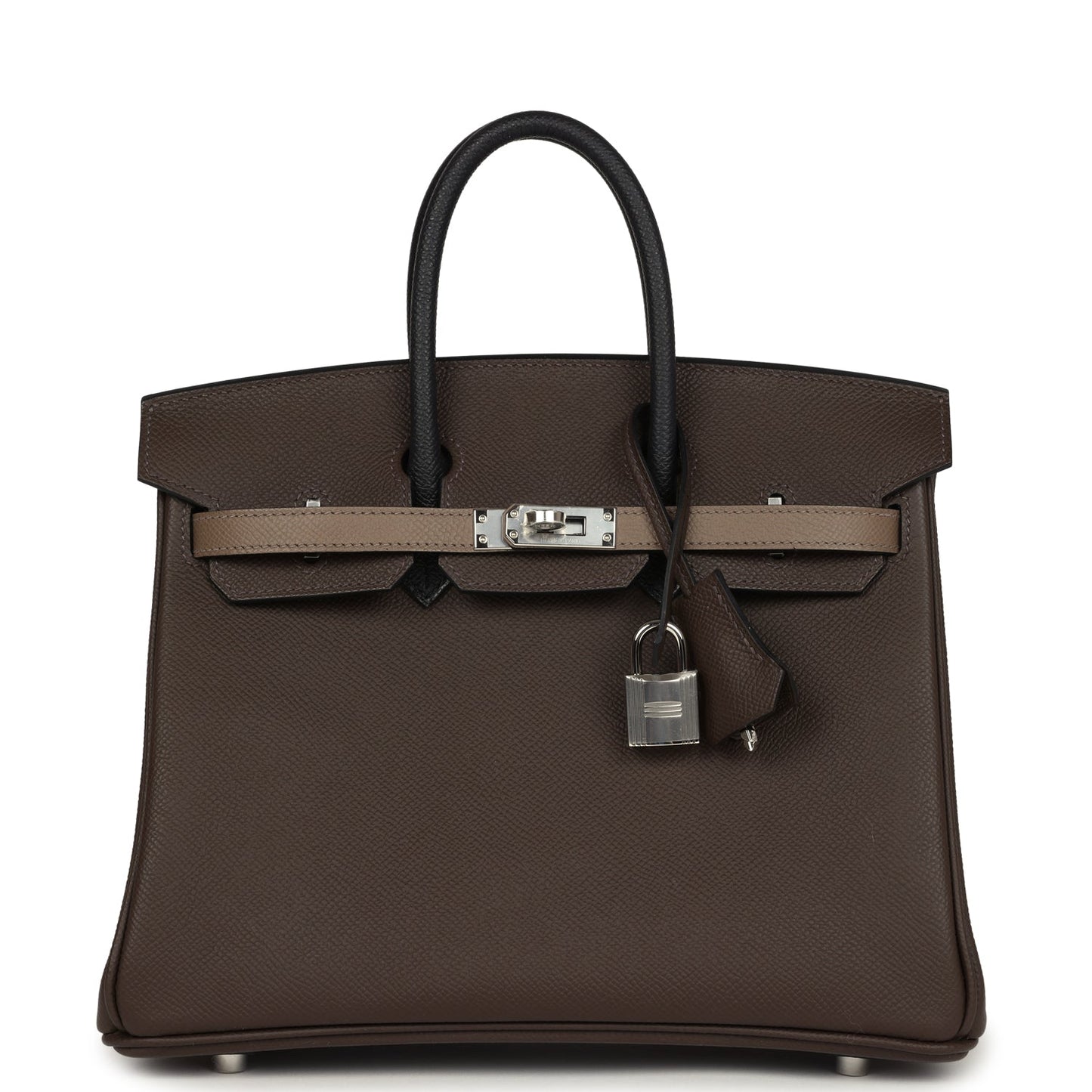 Hermes Birkin 25 Tri-color Ecorce, Etoupe and Black Epsom Palladium Hardware